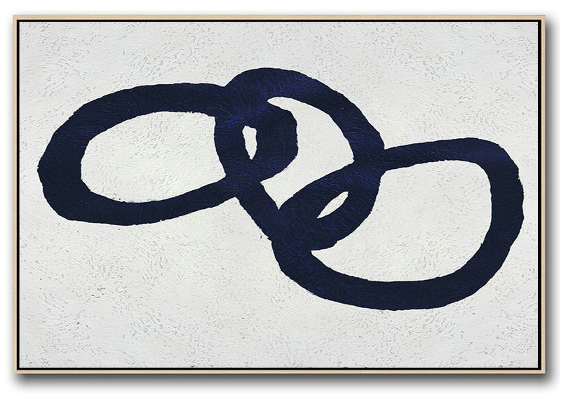 Original Abstract Painting Canvas Art,Horizontal Abstract Painting Navy Blue Minimalist Painting On Canvas,Size Extra Large Abstract Art